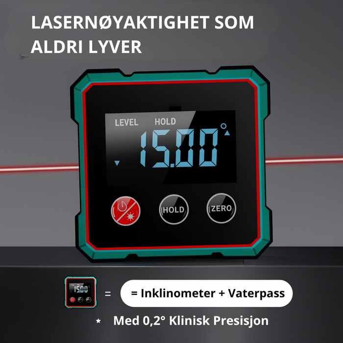🚨 Siste sjanse! 2-i-1 digital vinkelmåler og laservater – 40 % rabatt! 🔧📏