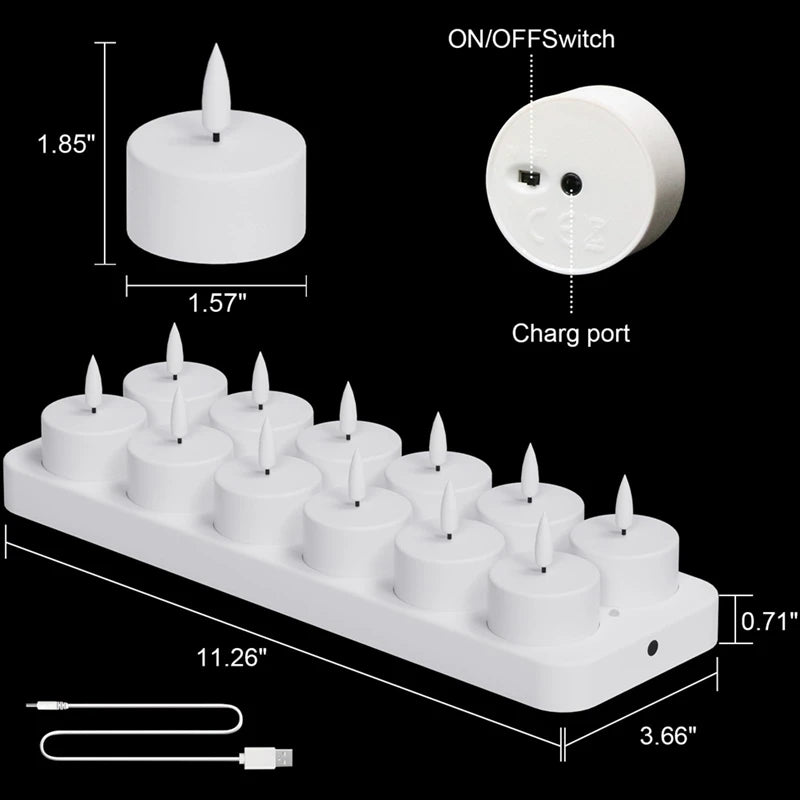 Uppladdningsbara LED-värmeljus, 12-pack – Flamfria ljus med fjärrkontroll och laddningsbas