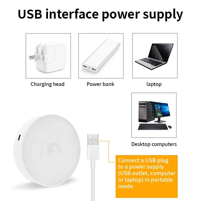 8 LED-rörelsesensor LED-nattlampa smart switch sensorljus USB-laddningsbart batteridrivet badrumssängbordslampa rum korridor tillgång badrum hembelysning